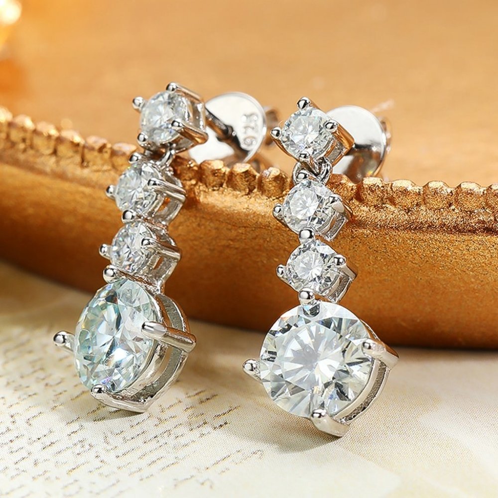 Certified 2.6ct. t.w. Moissanite Diamond Drop Earrings NEW - Picture 3 of 14
